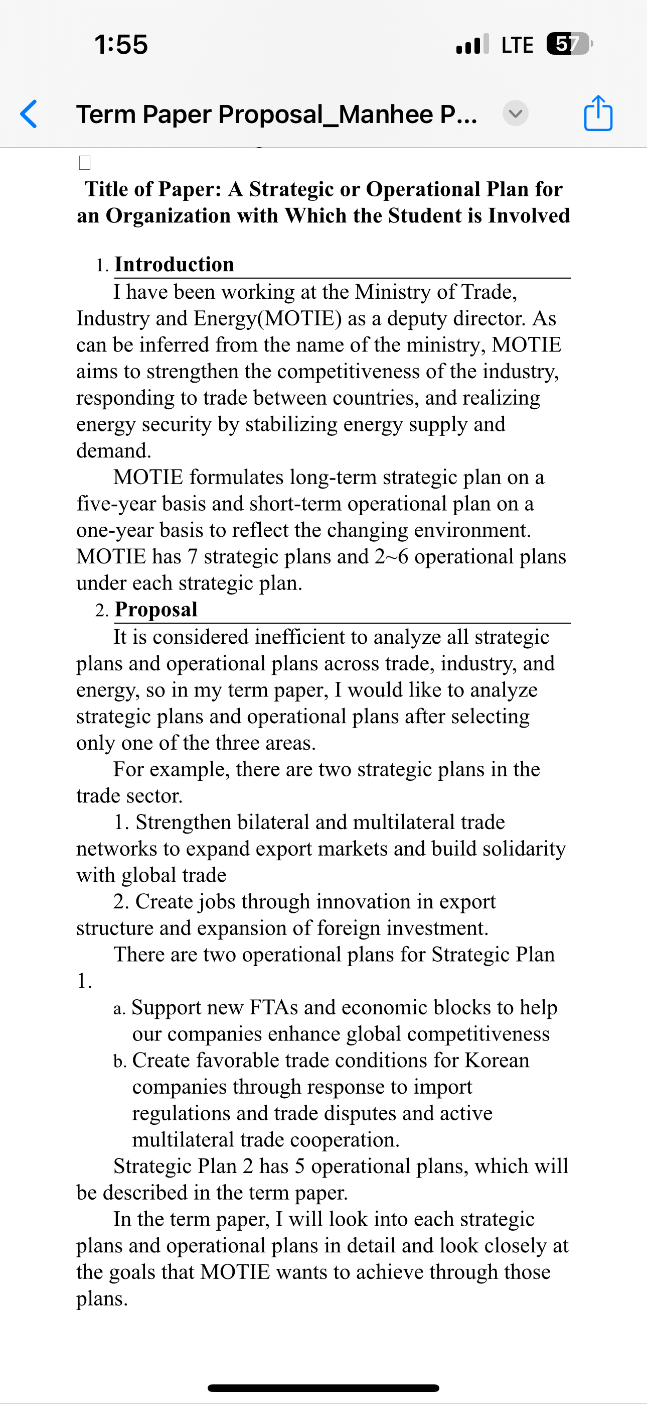  submit a term proposal paper on a strategic plan for setting