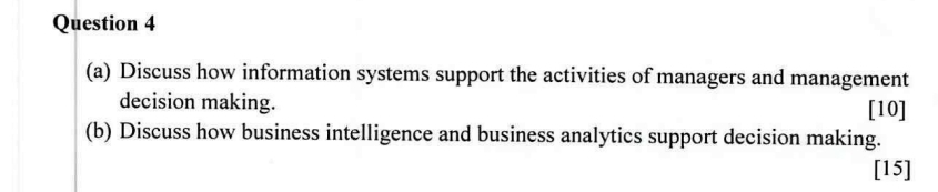  Question 4 (a) Discuss how information systems support the activities of