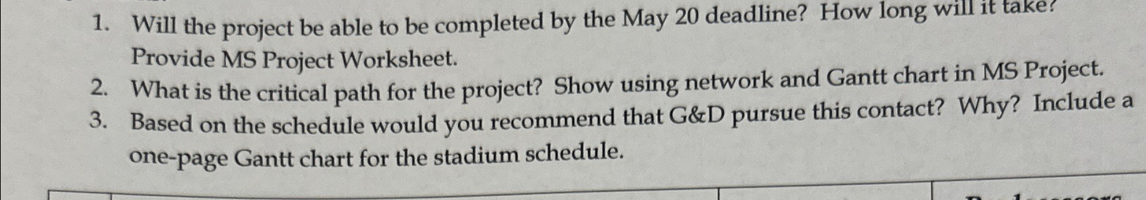  Will the project be able to be completed by the May