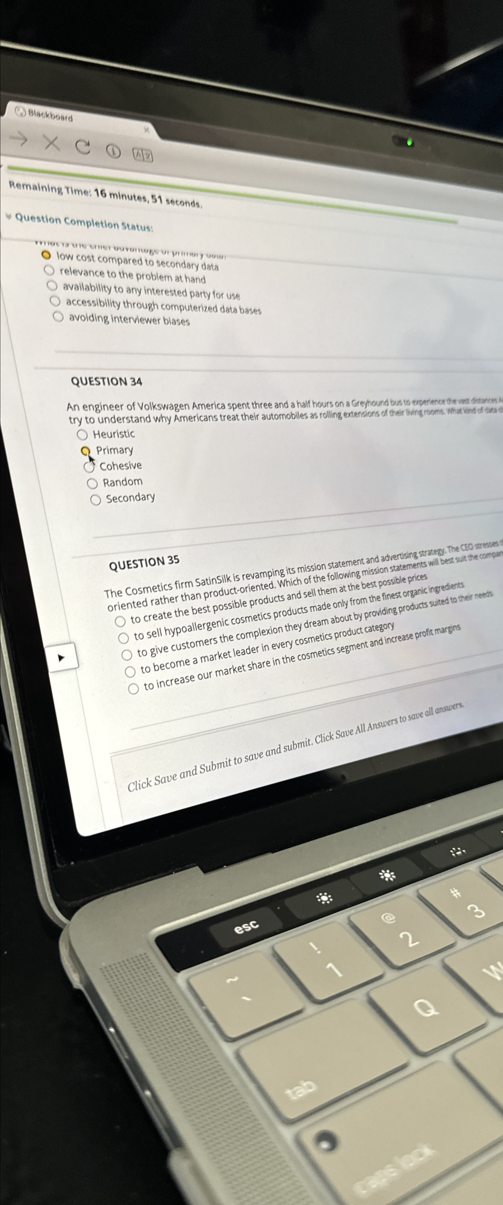  Remaining Time: 16 minutes, 51 seconds. Question Completion status: low cost