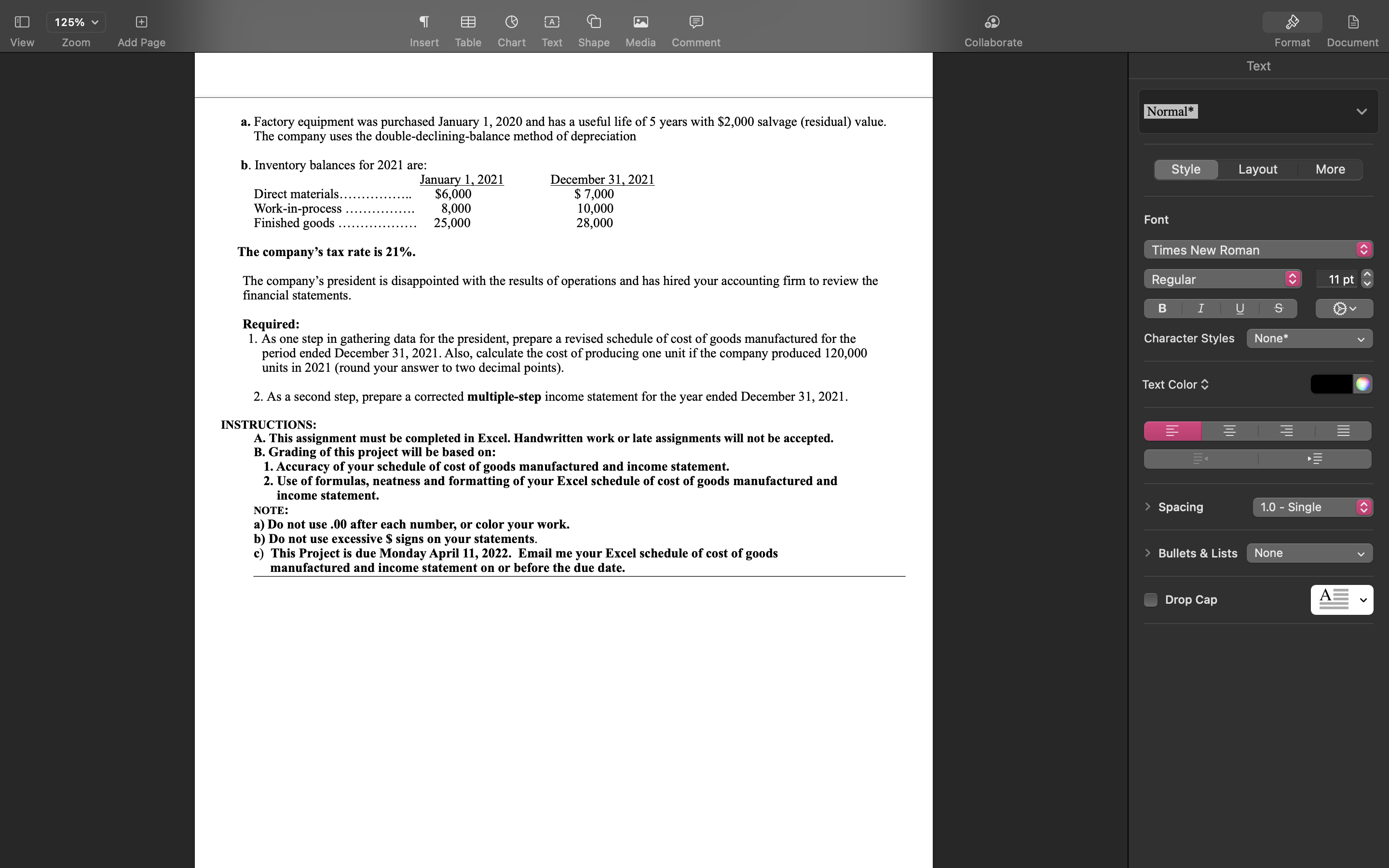 Text Shape Media Comment Collaborate Format Document Below is financial information for