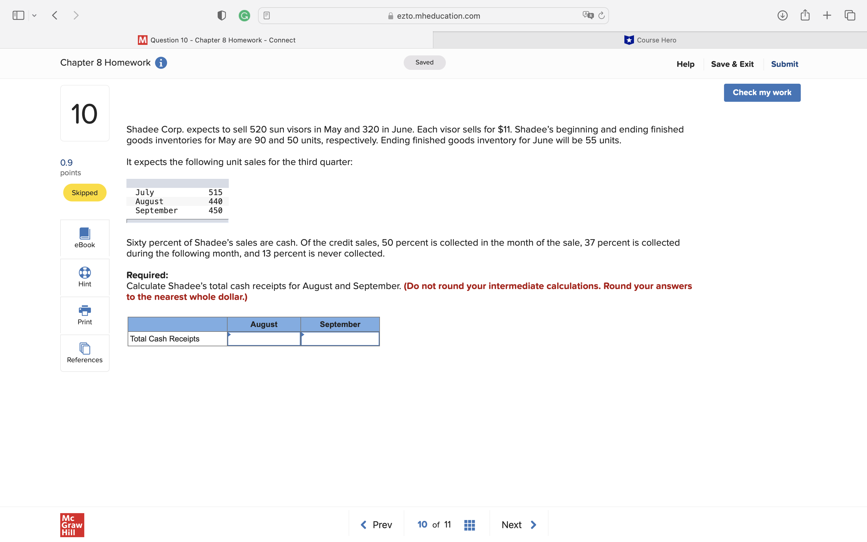 Determine Shadee's budgeted production in units for May and June. eBook Complete
