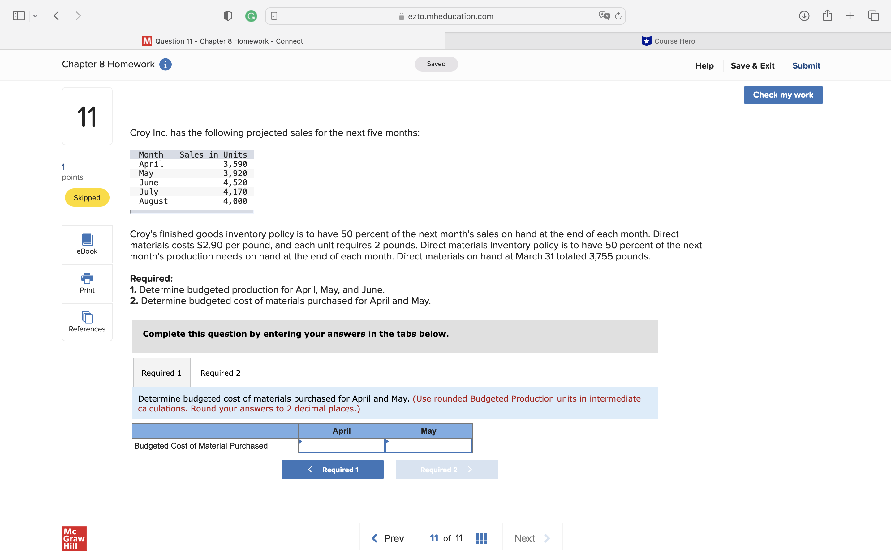 1 Required 2 Print Determine Shadee's budgeted total sales for May and