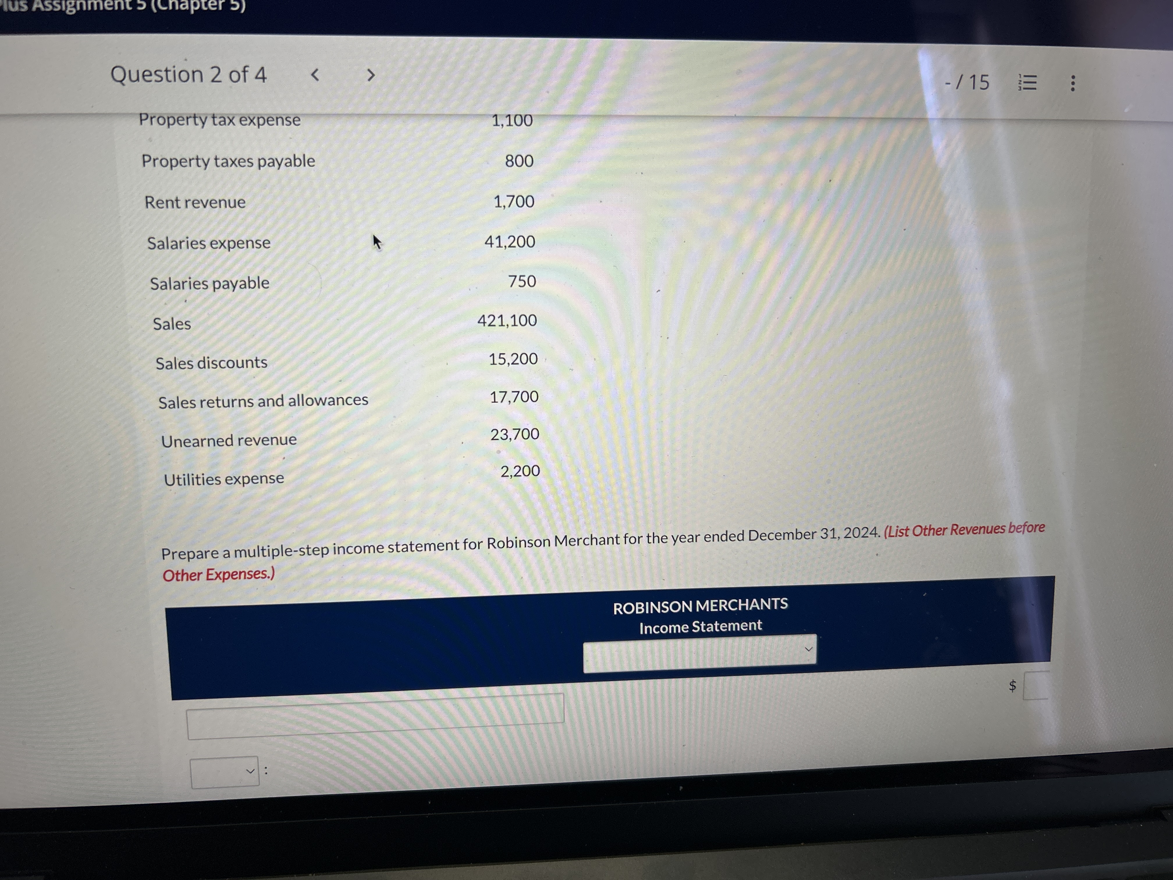 Insurance expense 1,150 Interest expense 1,820 Interest revenue 1,240 Land 12,200 Merchandise