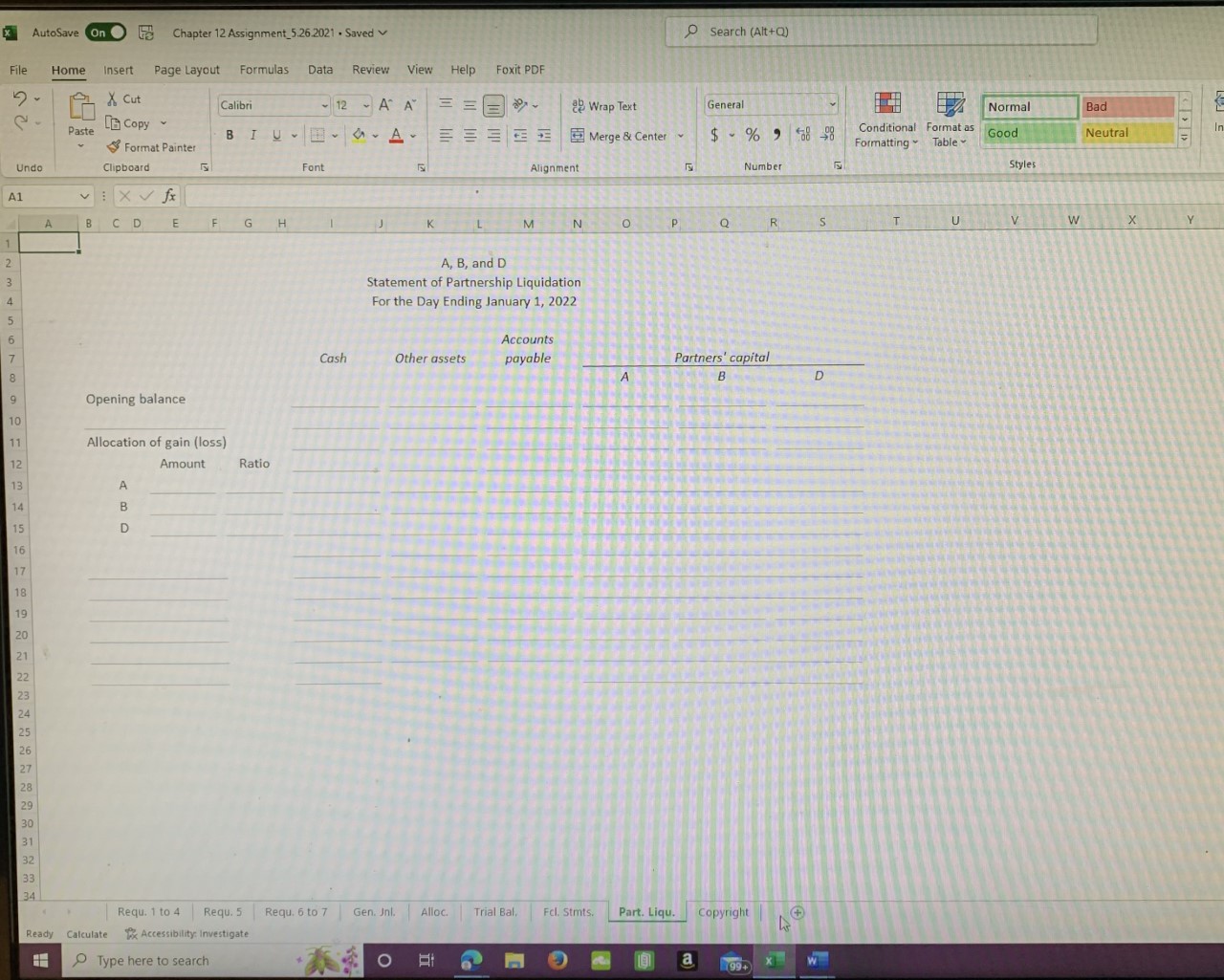  * AutoSave On Chapter 12 Assignment_5.26.2021 . Saved v Search (Alt+Q)