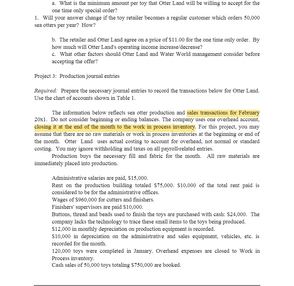  a. What is the minimum amount per toy that Otter Land