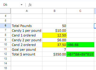 G H I am buying 50 pound: of candy. Some of the