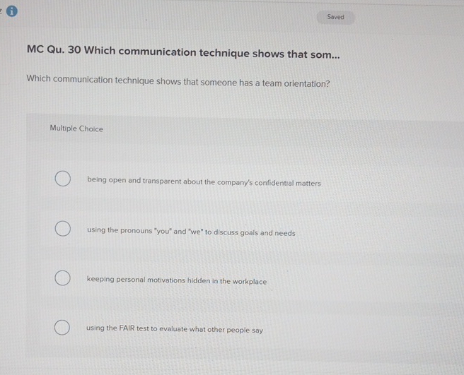  (i) MC Qu.30 Which communication technique shows that som... Which communication