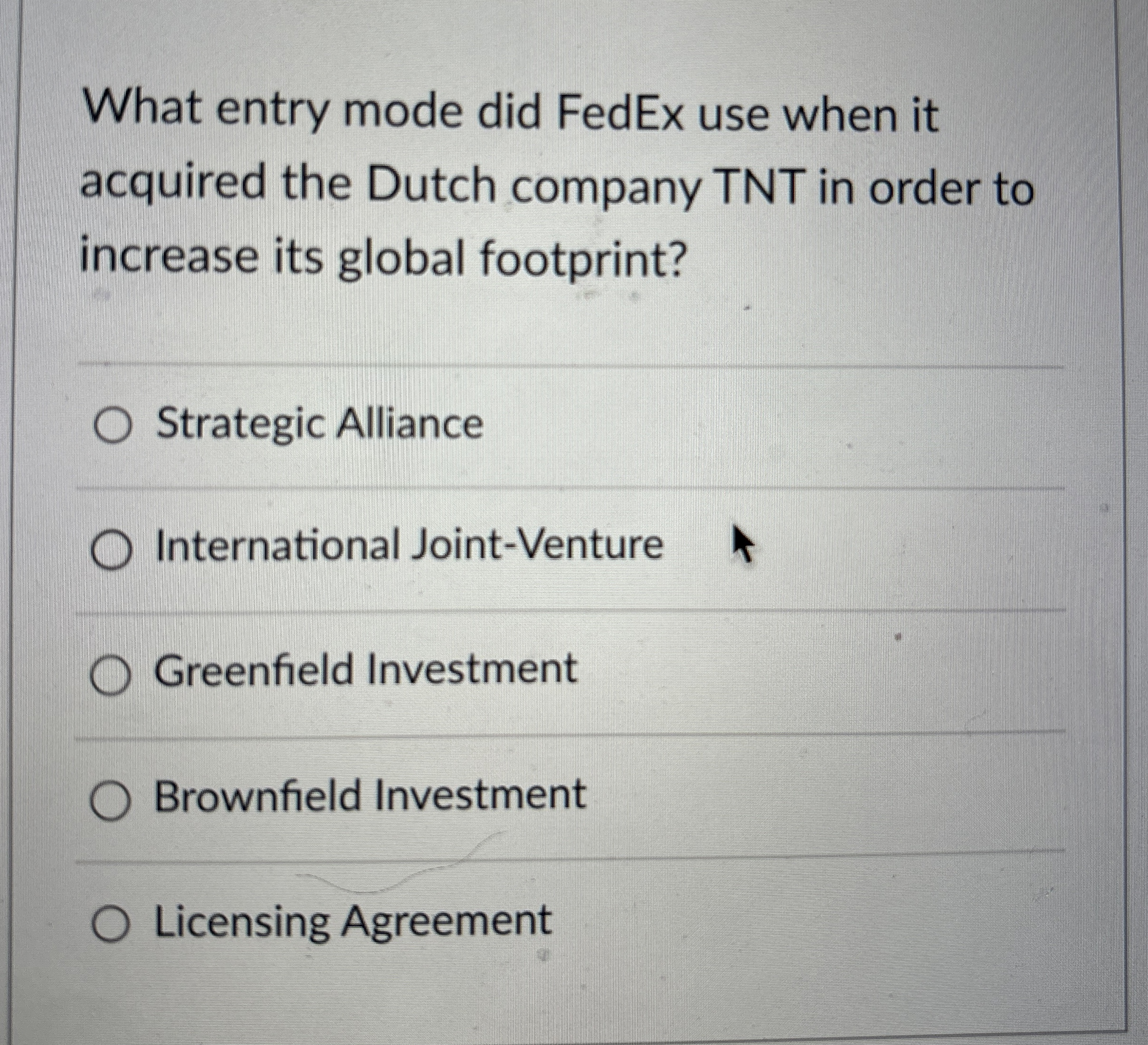  What entry mode did FedEx use when it acquired the Dutch