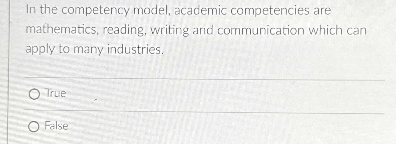  In the competency model, academic competencies are mathematics, reading, writing and