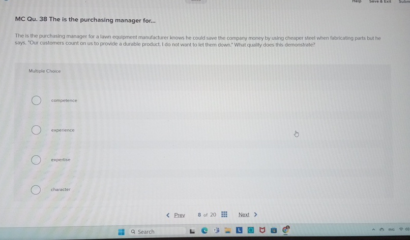  MC Qu.38 The is the purchasing manager for... The is the