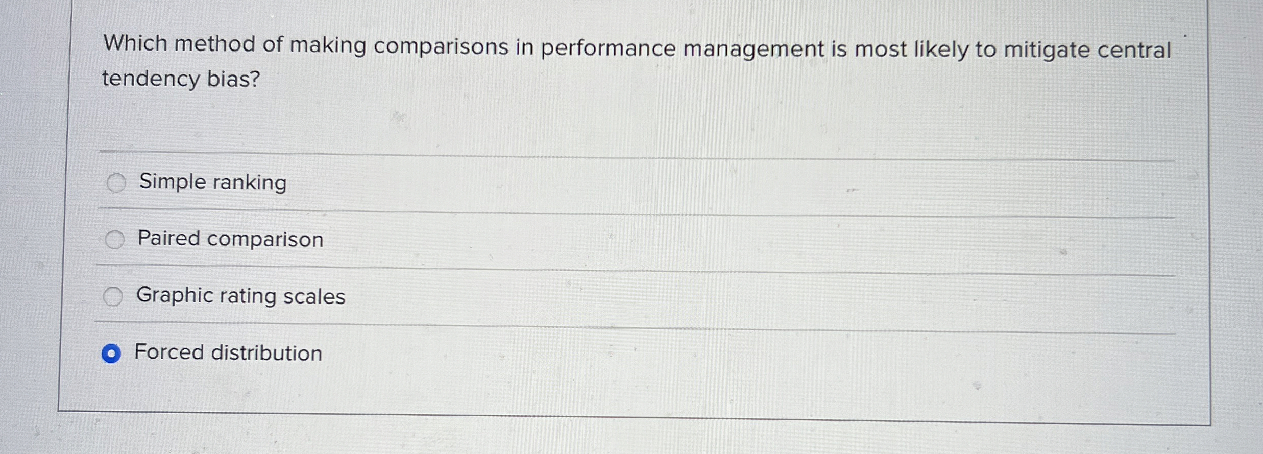  Which method of making comparisons in performance management is most likely