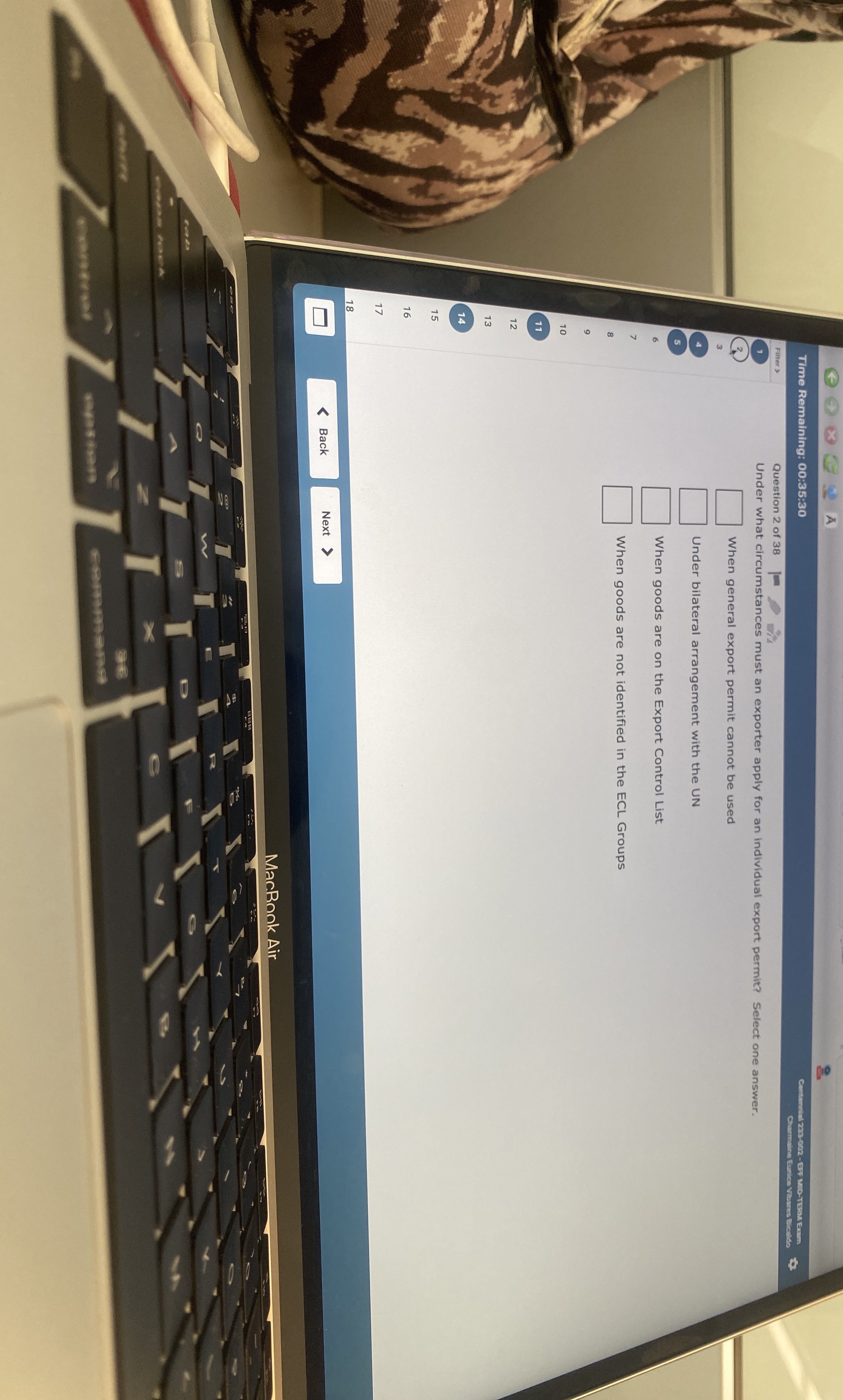  Time Remaining: 00:35:30 charmalne Eunice Vibares Eicaldo Question 2 of 38