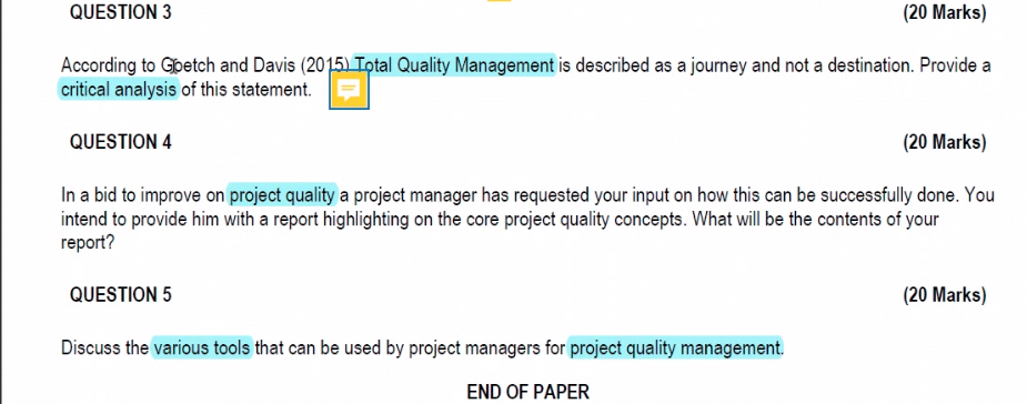 QUESTION 3 (20 Marks) According to Goetch and Davis (2015) Total