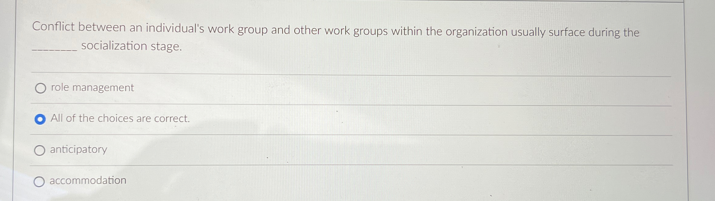  Conflict between an individual's work group and other work groups within