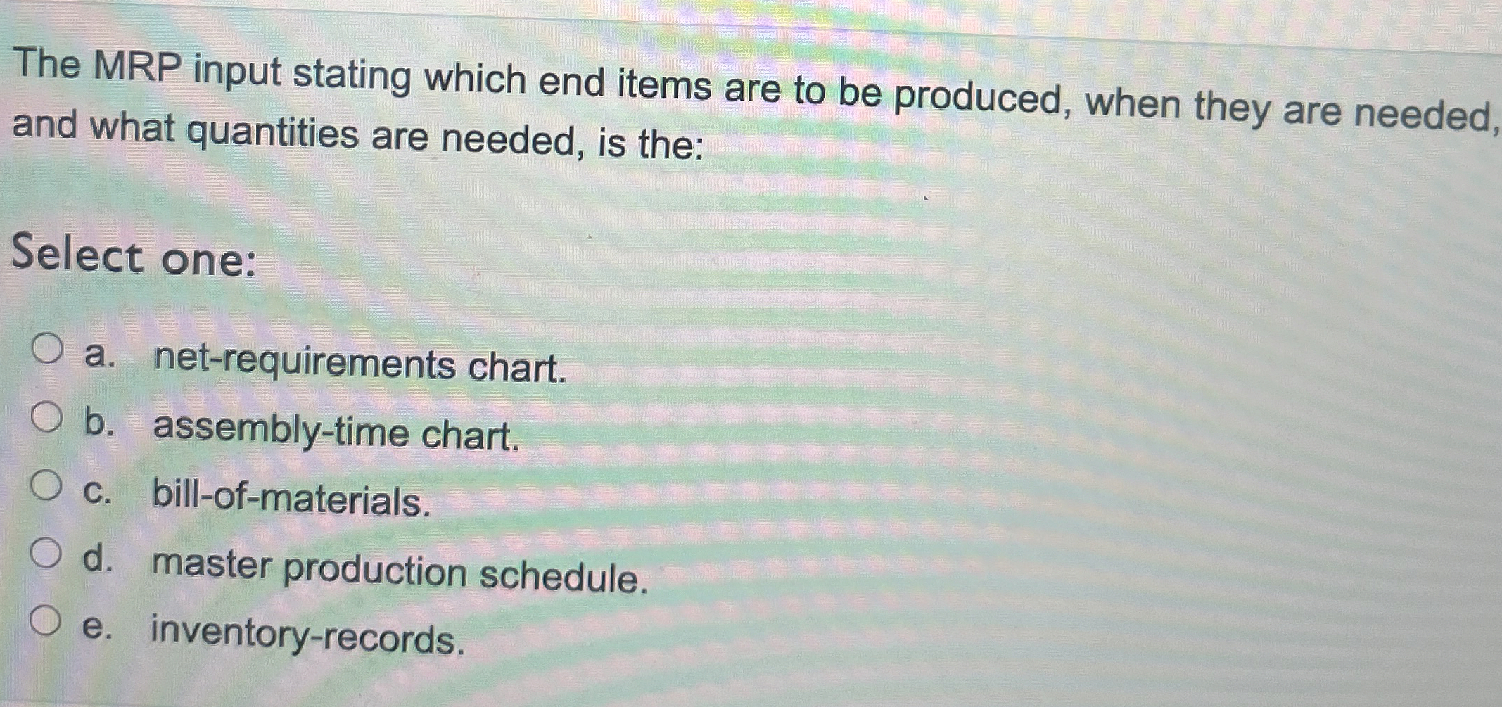  The MRP input stating which end items are to be produced,