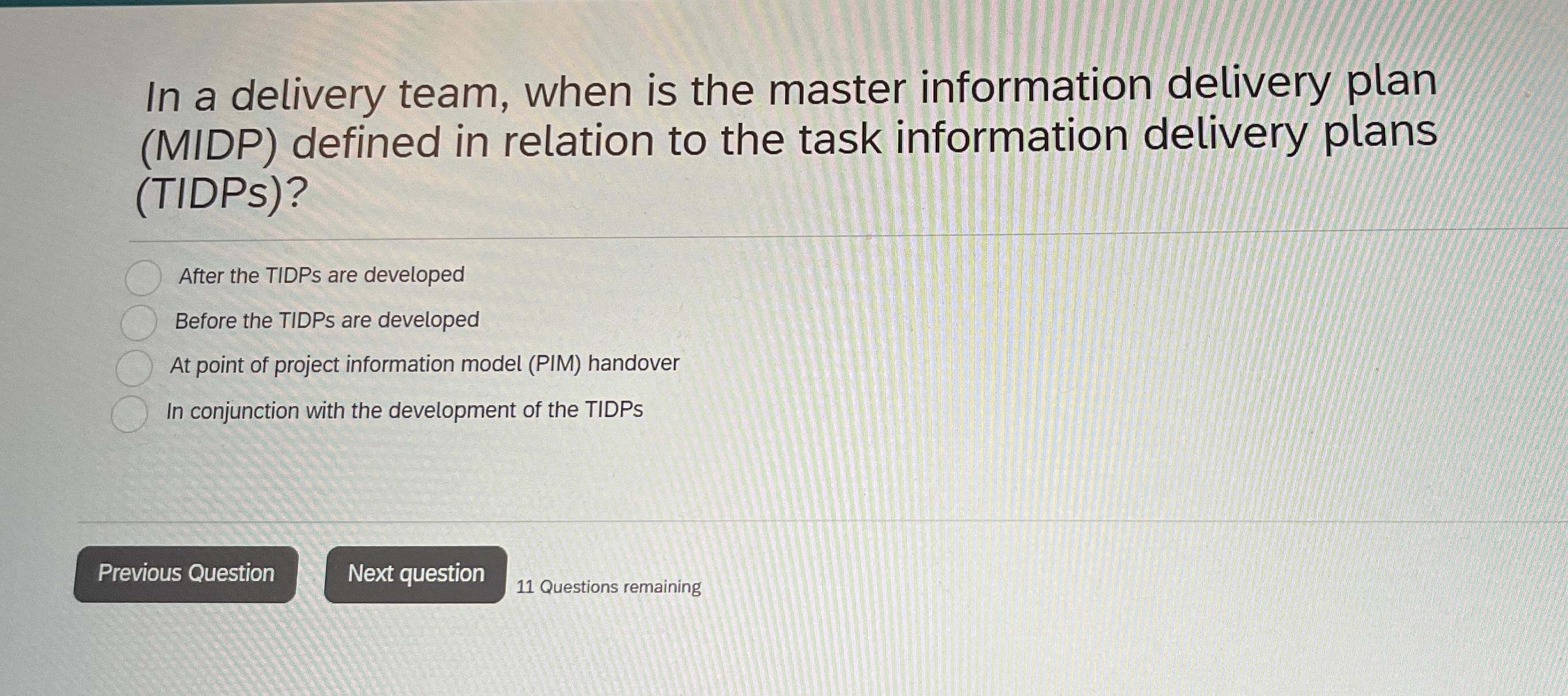  In a delivery team, when is the master information delivery plan