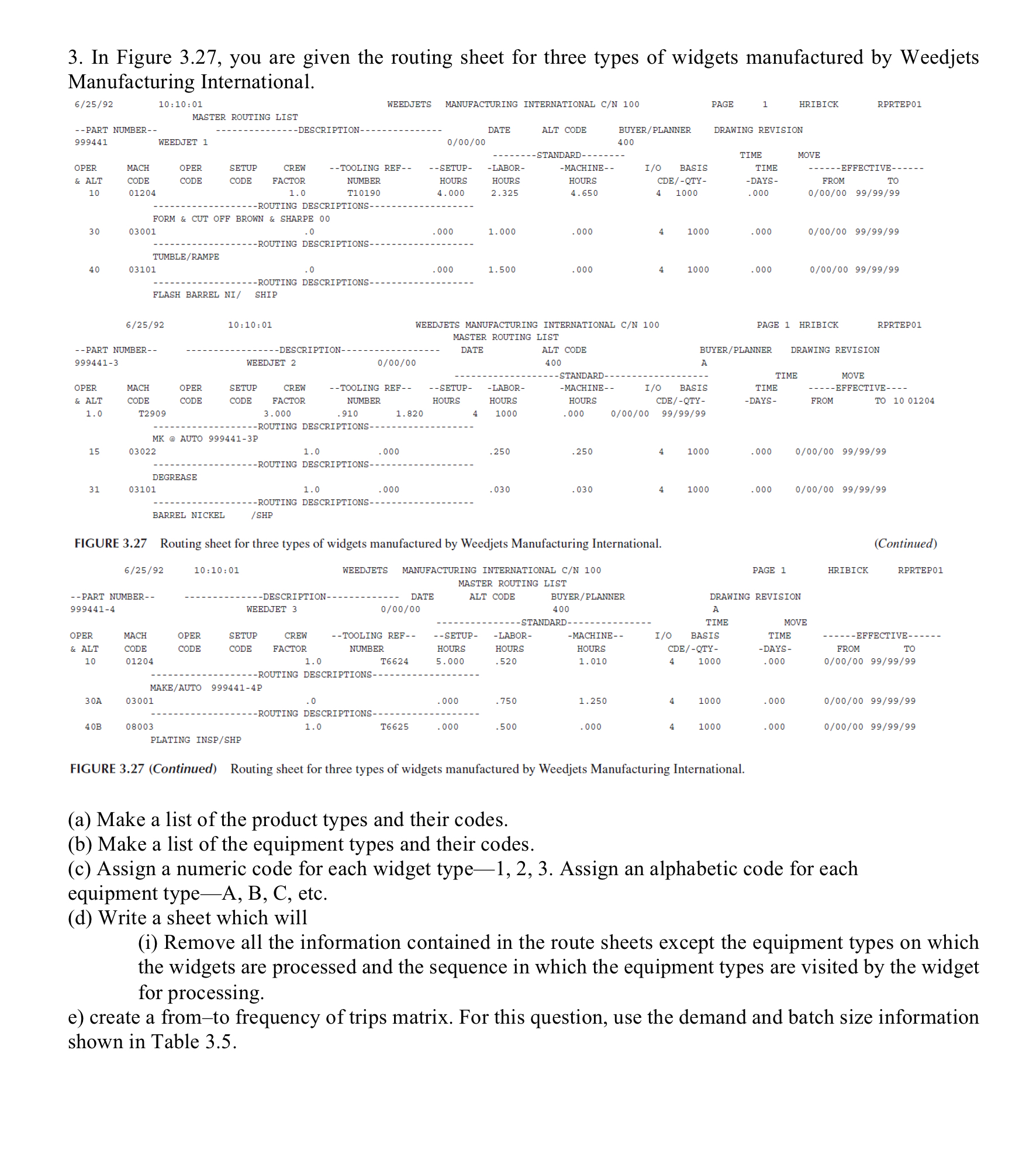  In Figure 3.27, you are given the routing sheet for three