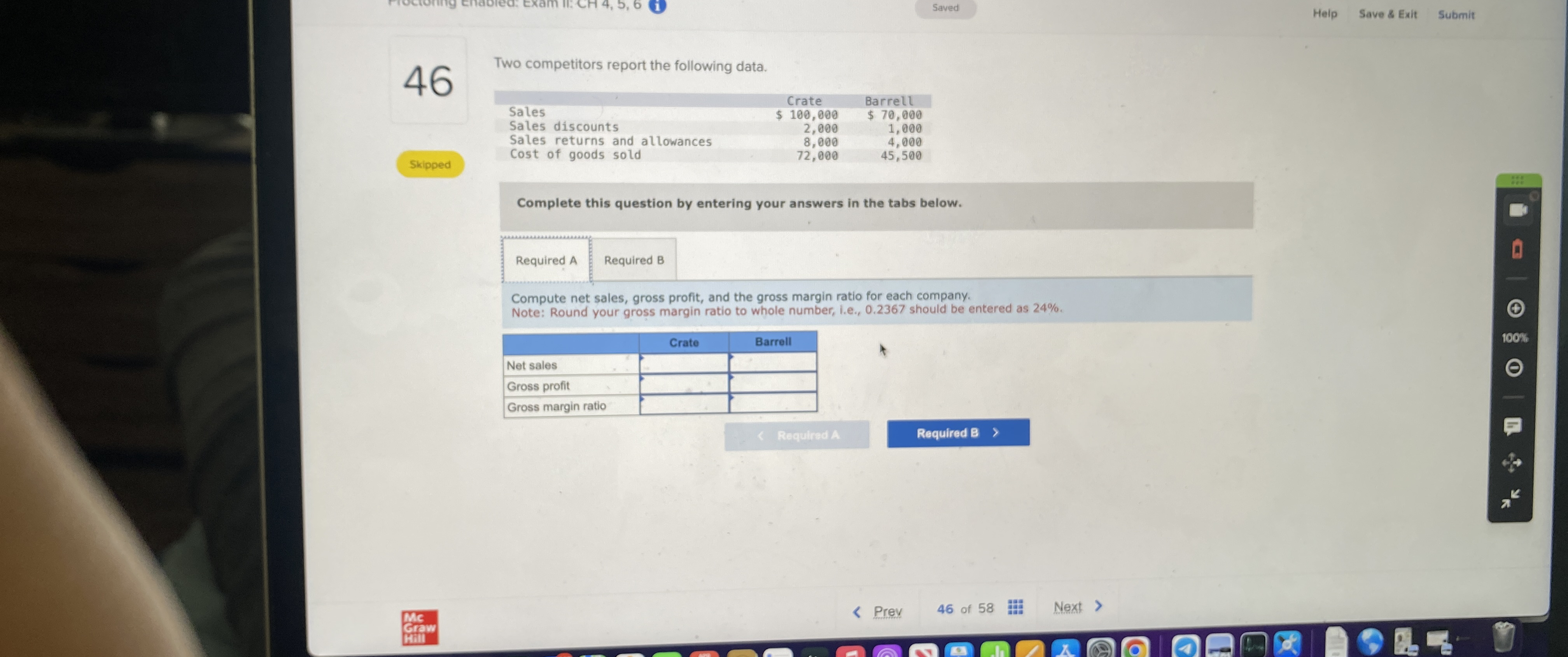  Saved Help Save 8 Exit Submit Two competitors report the following