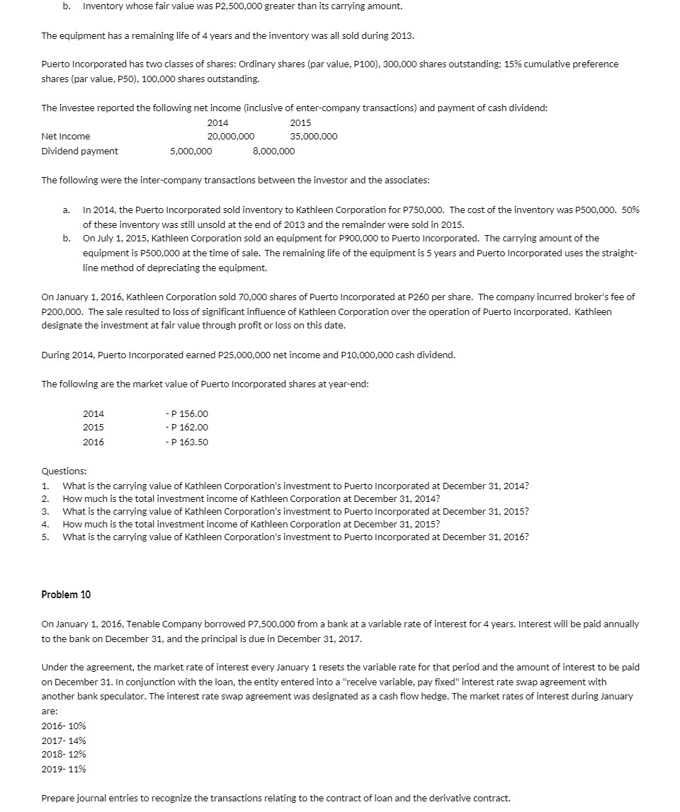 b. Inventory whose fair value was P2,500,000 greater than its carrying