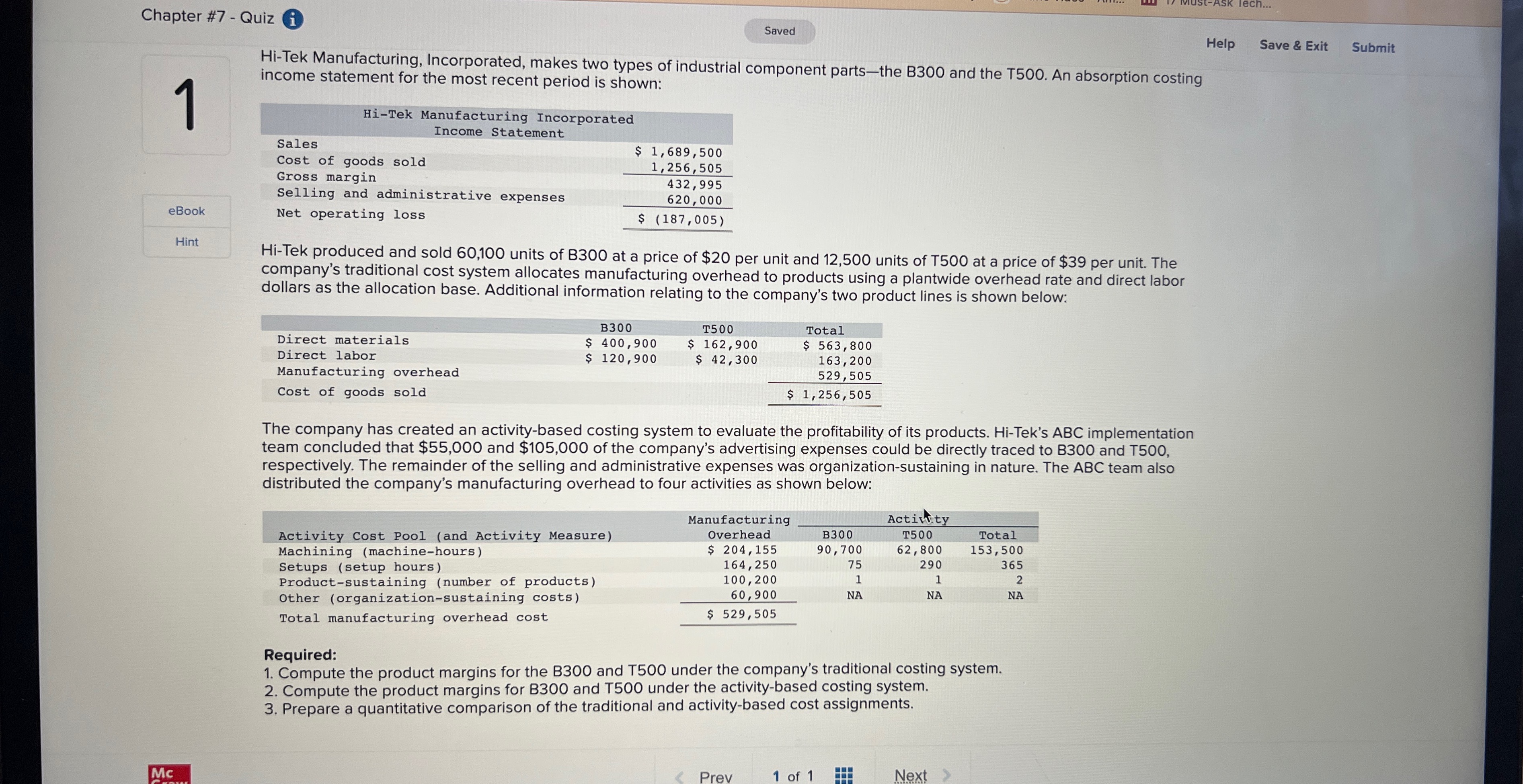  lech... Chapter #7 - Quiz i Saved Help Save & Exit