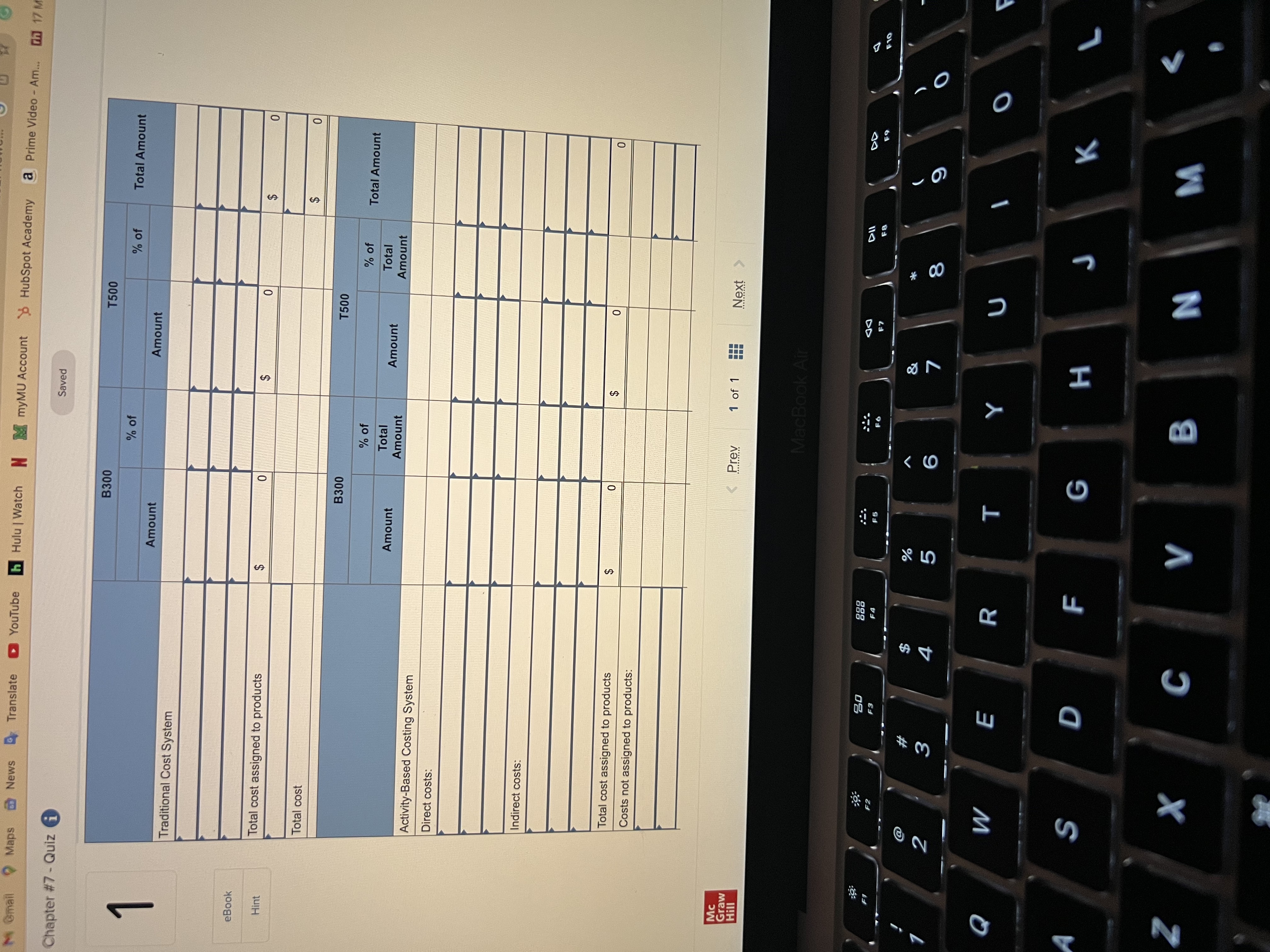 and the T500. An absorption costing income statement for the most recent