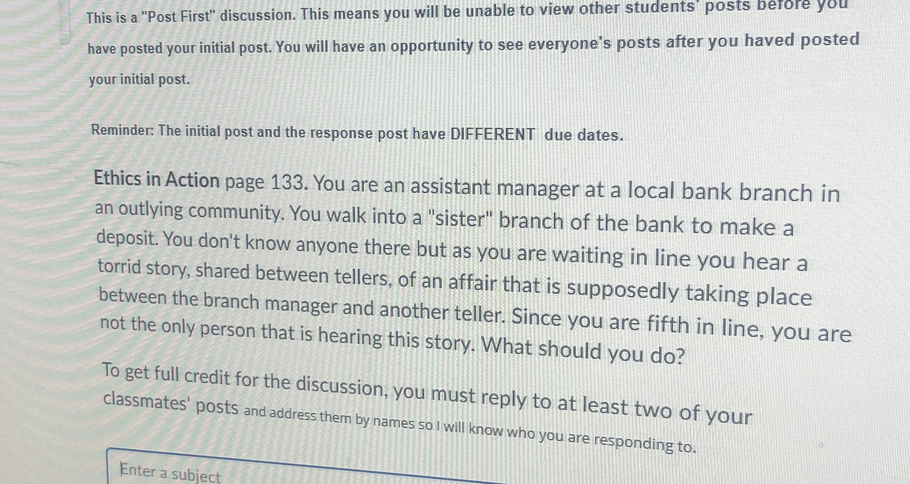  This is a "Post First" discussion. This means you will be