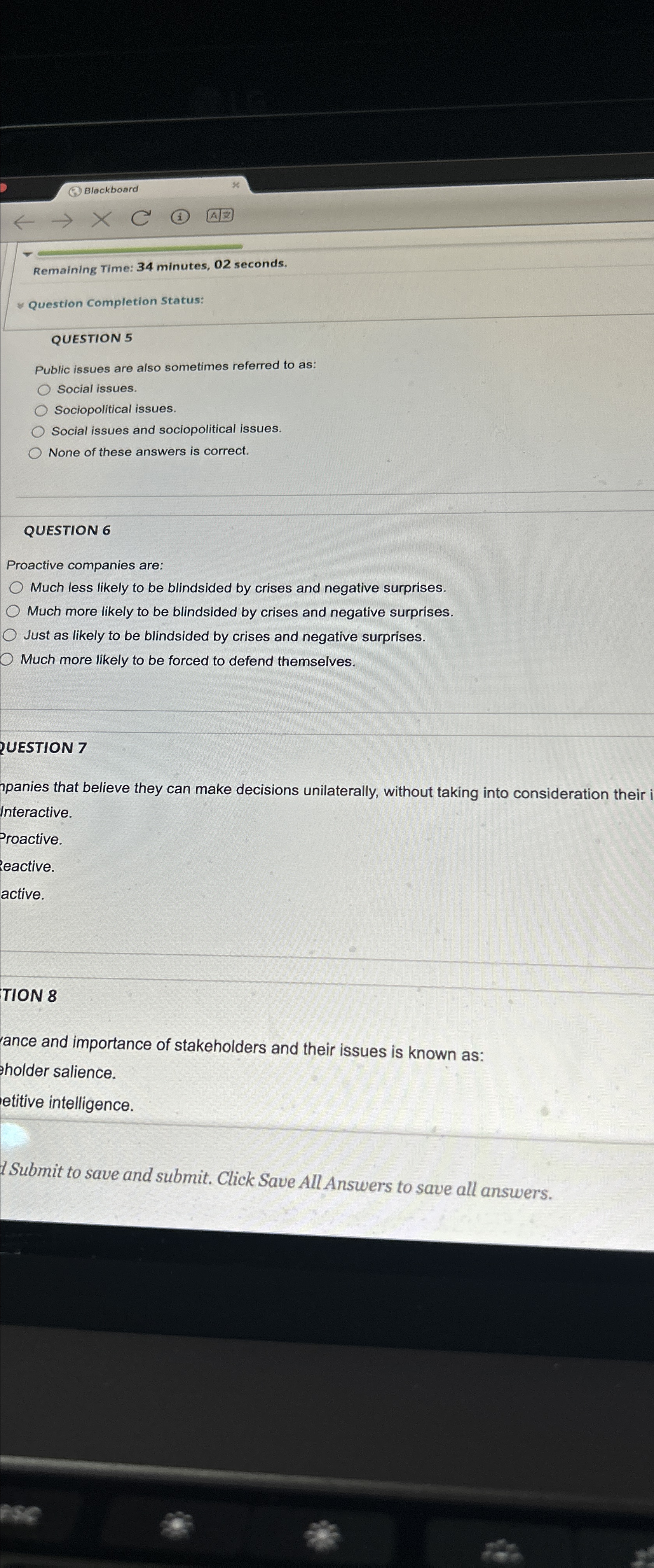  Remaining Time: 34 minutes, 02 seconds. Question Completion Status: QUESTION 5