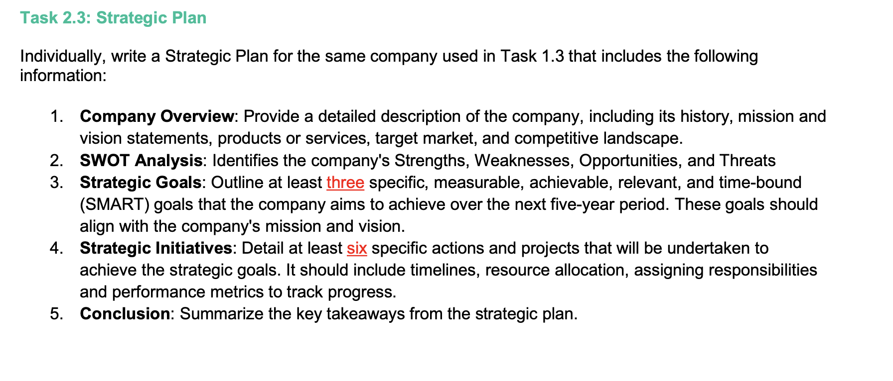  Task 2.3: Strategic Plan Individually, write a Strategic Plan for the