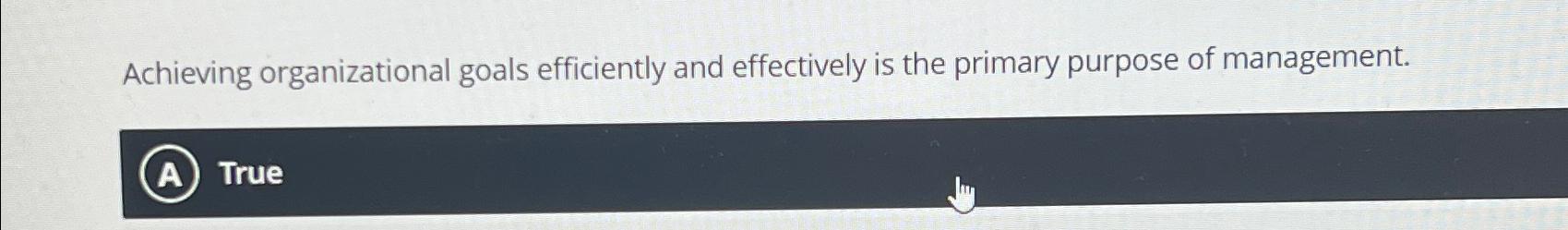  Achieving organizational goals efficiently and effectively is the primary purpose of
