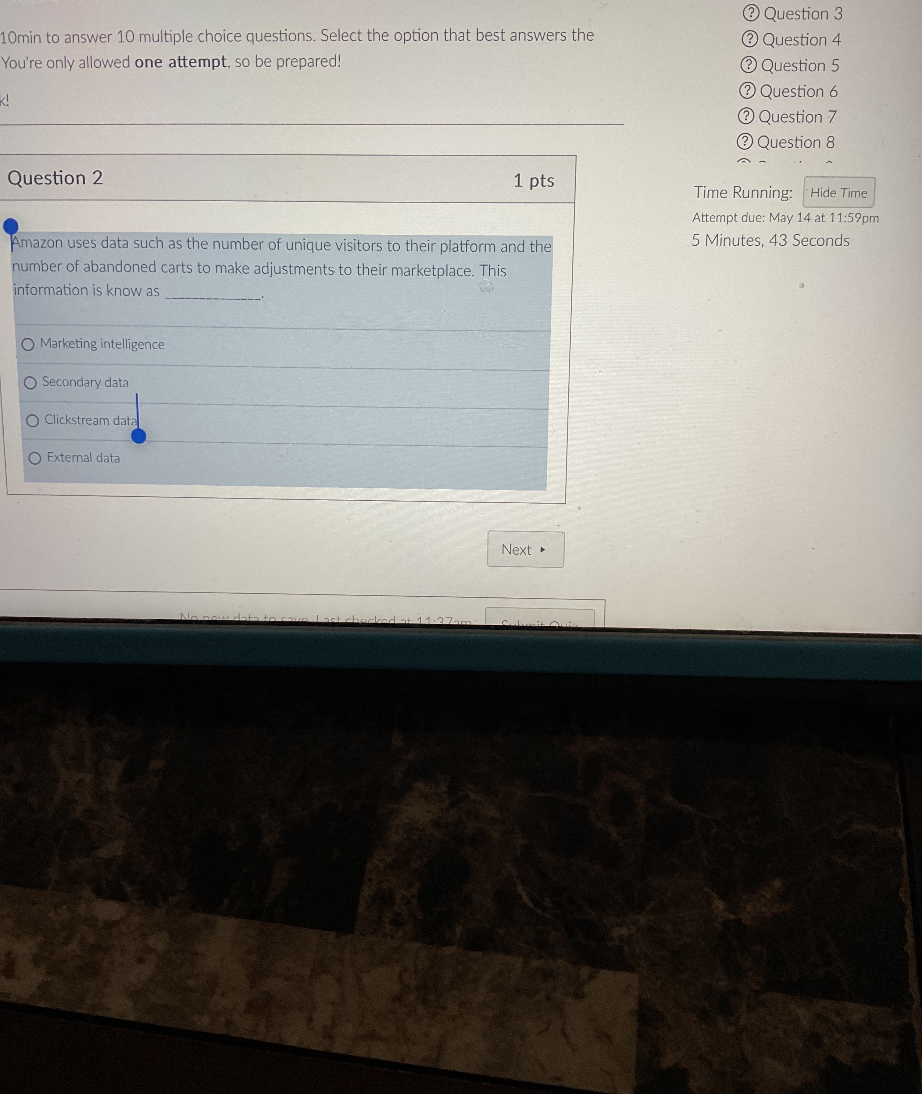  10min to answer 10 multiple choice questions. Select the option that