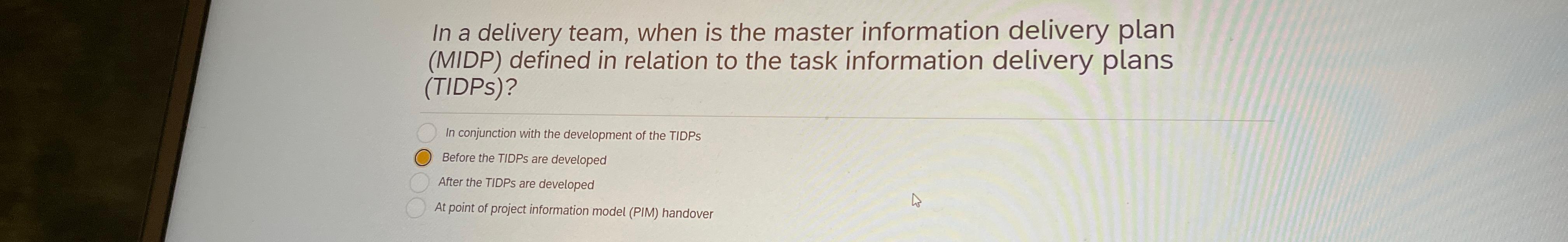  In a delivery team, when is the master information delivery plan