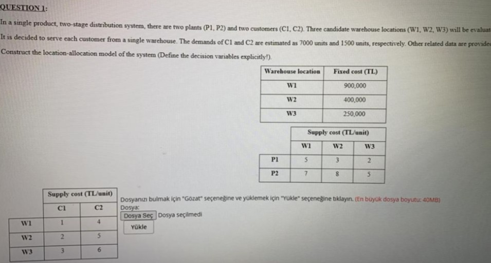  QUESTION1: In a single product, two-stage distribution system, there are two