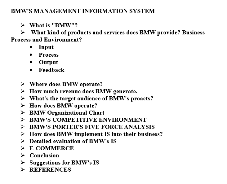  BMW'S MANAGEMENT INFORMATION SYSTEM > What is "BMW"? > What kind
