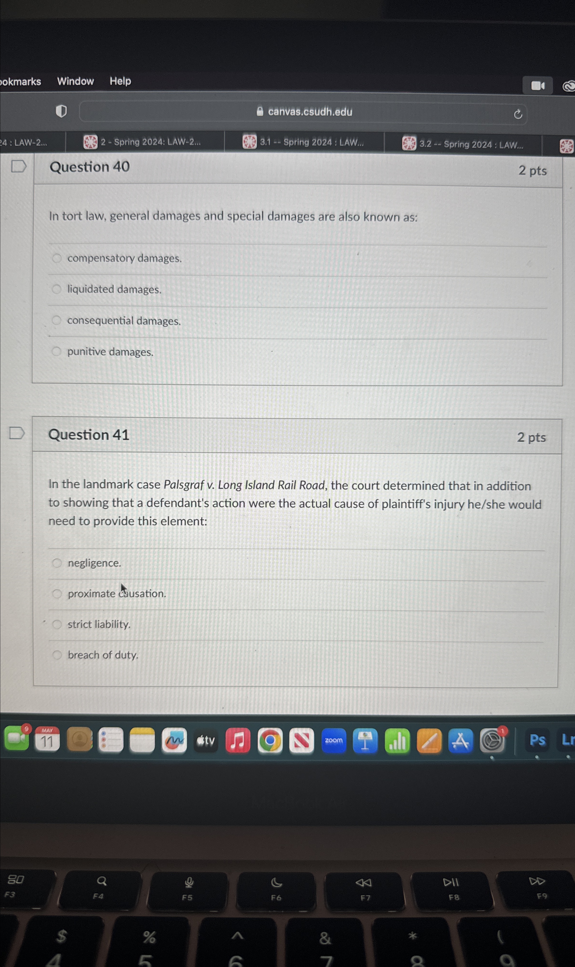  Window Help okmarks Window (1) C canvas.csudh.edu LAW-2... 2- Spring 2024: