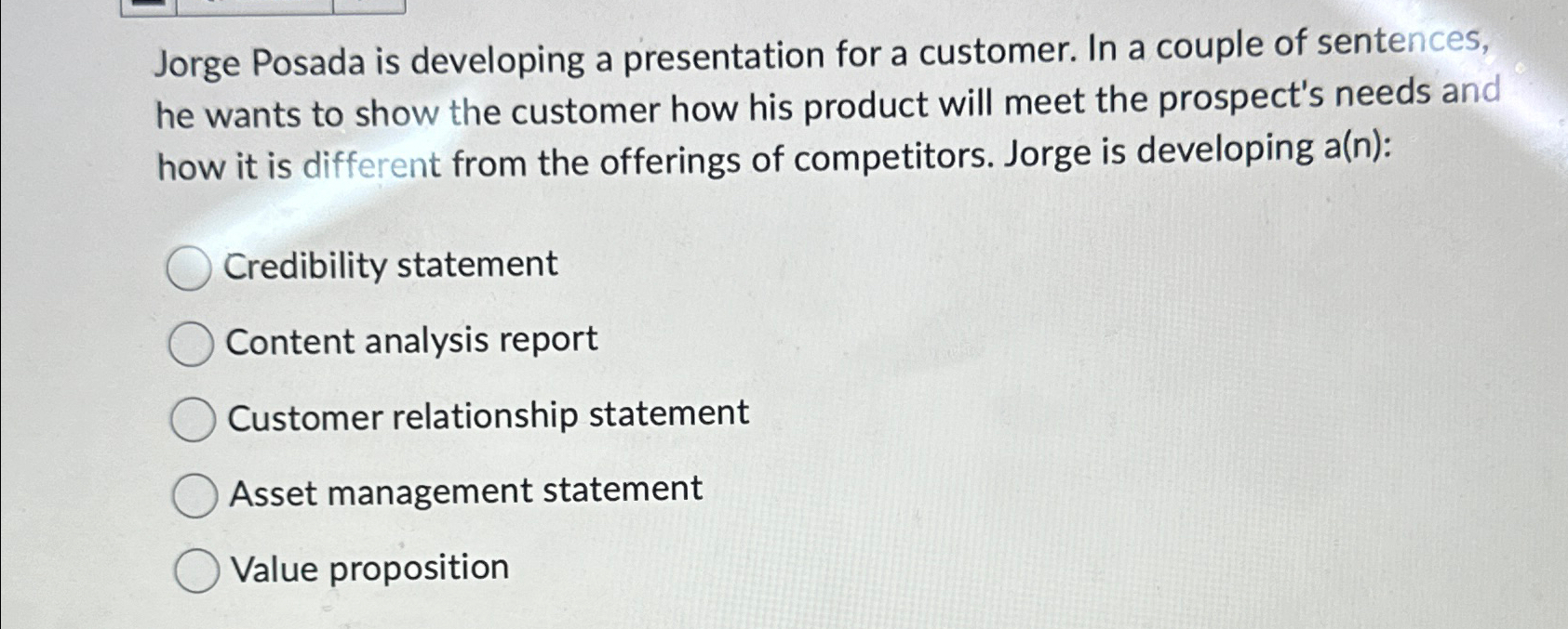  Jorge Posada is developing a presentation for a customer. In a
