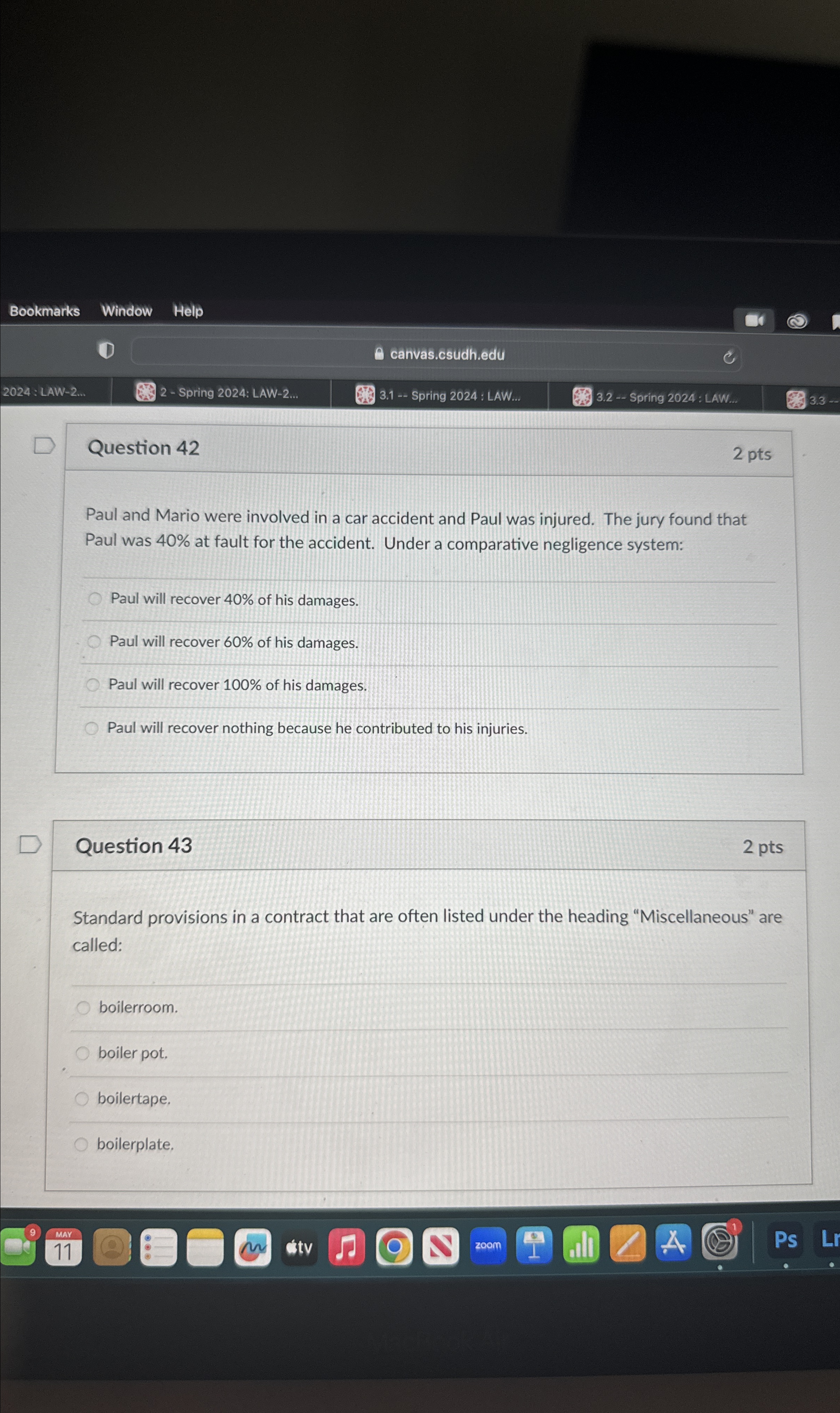  Bookmarks Window Help 2024:LAW-2dots 2- Spring 2024: LAW-2... canvas.csudh.edu 3.1-- Spring
