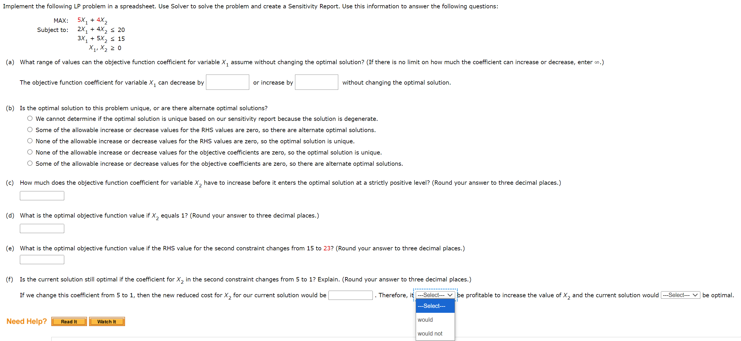  Please help... Second dropdown menu options in part (F) are 1:
