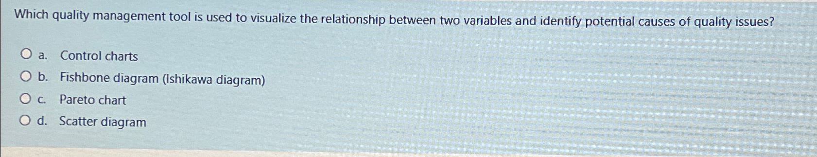  Which quality management tool is used to visualize the relationship between