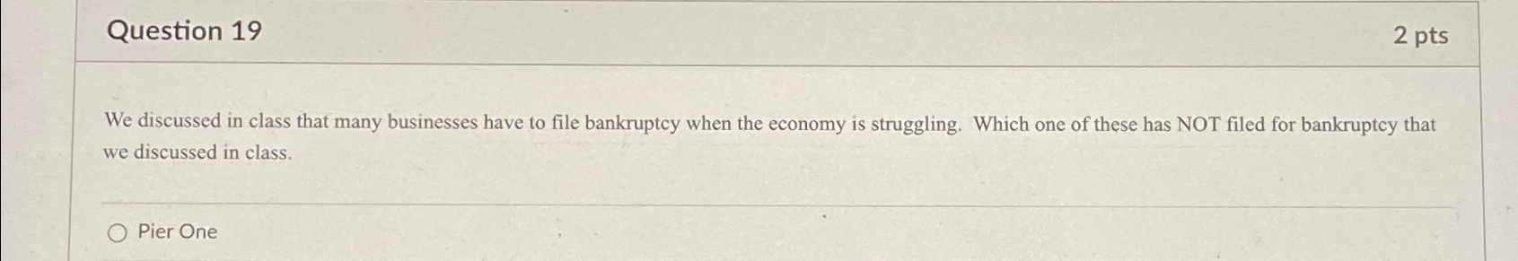  Question 19 2pts We discussed in class that many businesses have