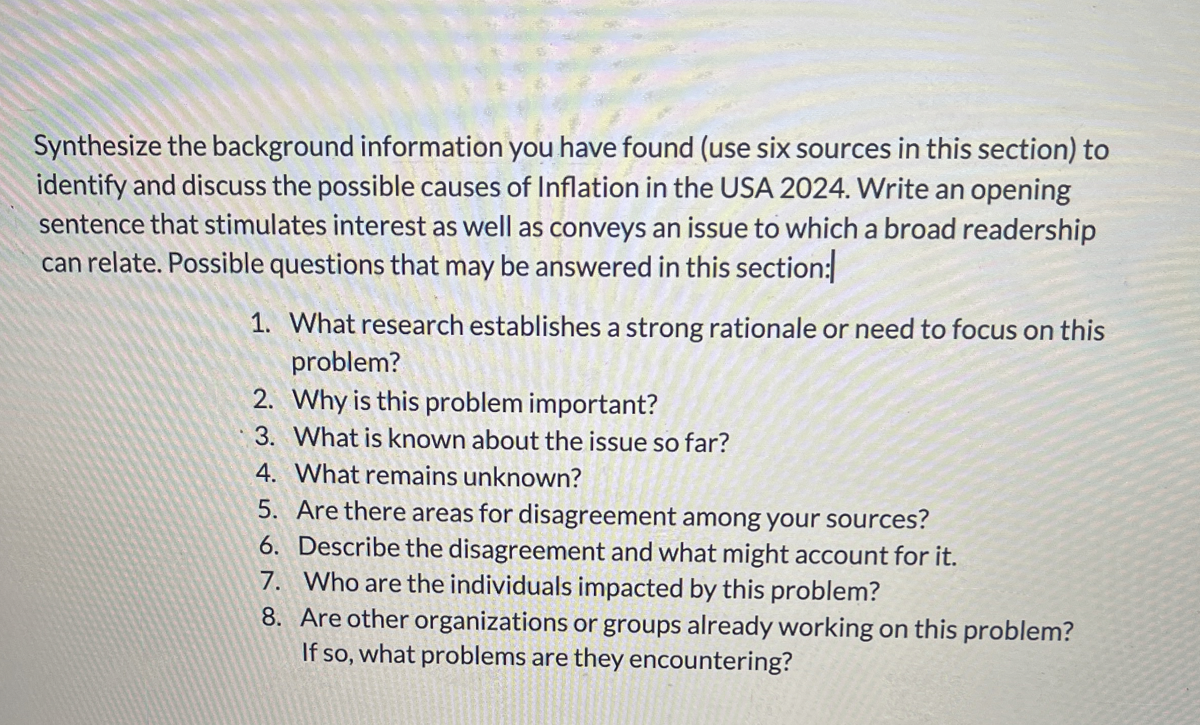  Synthesize the background information you have found (use six sources in