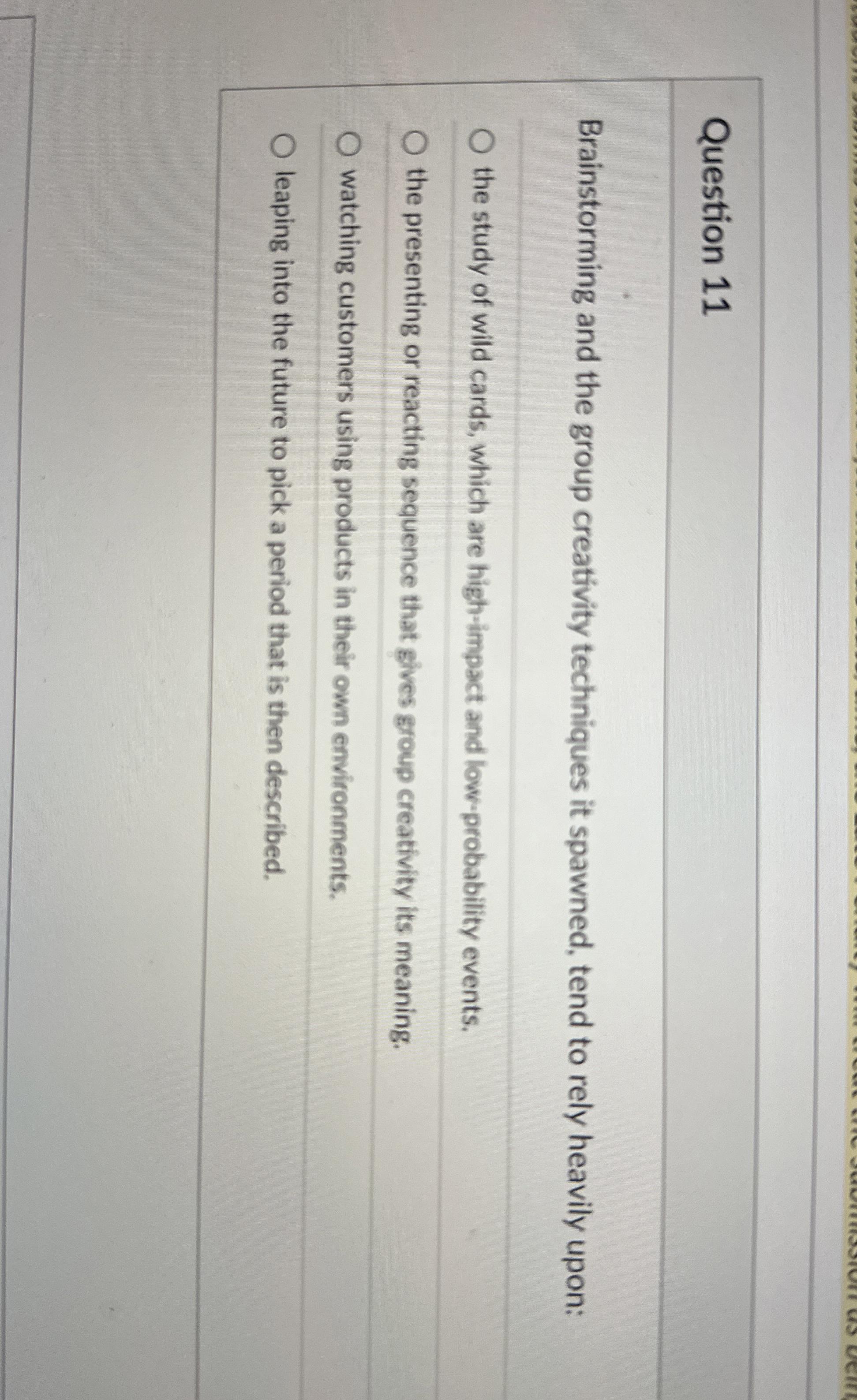  Question 11 Brainstorming and the group creativity techniques it spawned, tend