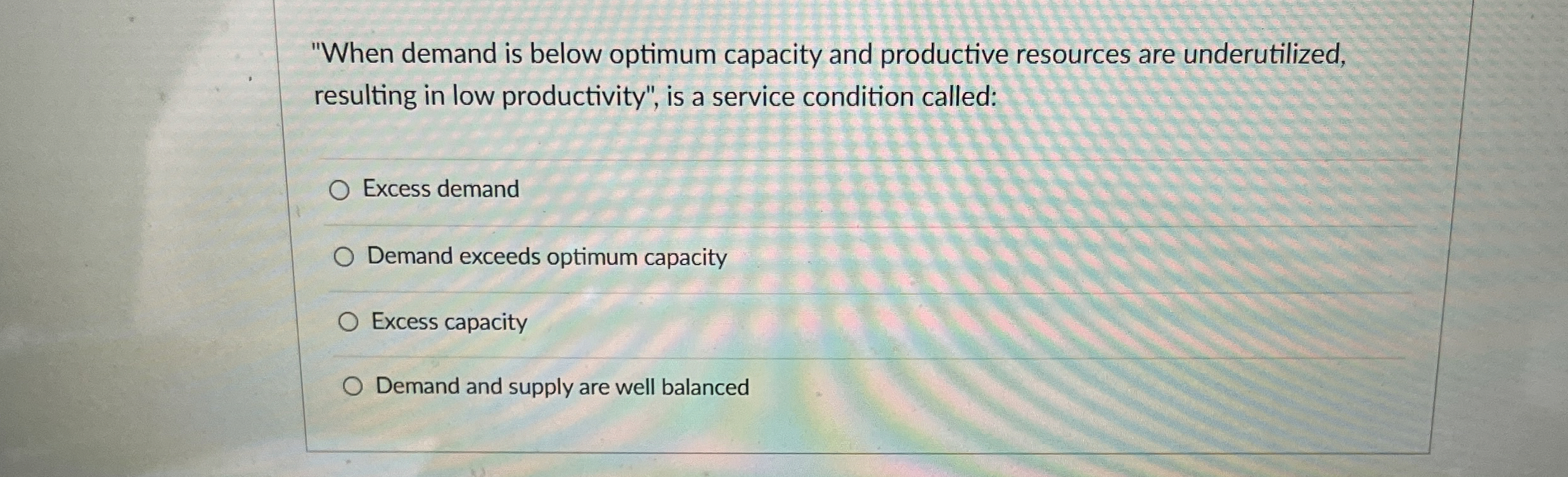  "When demand is below optimum capacity and productive resources are underutilized,