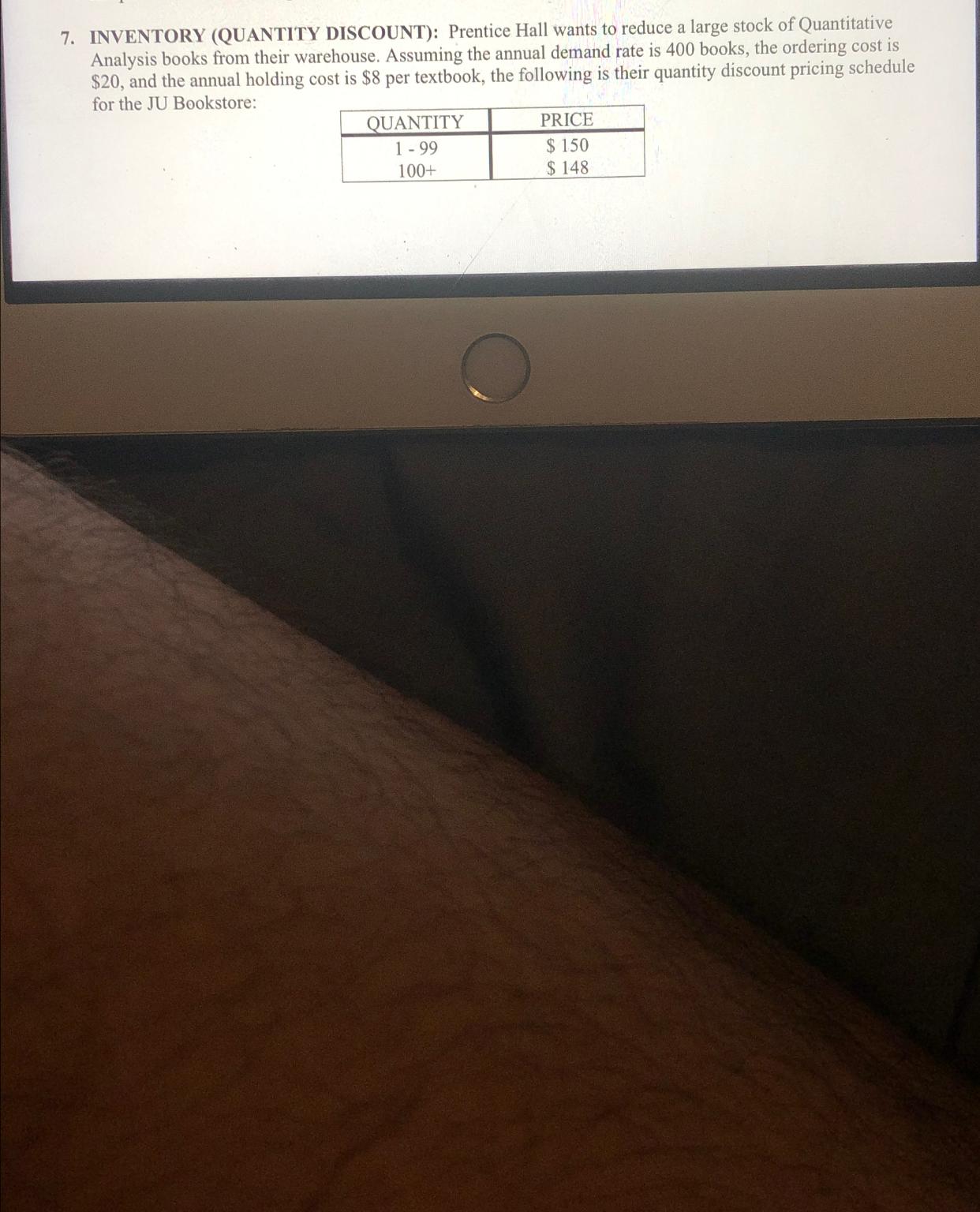  INVENTORY (QUANTITY DISCOUNT): Prentice Hall wants to reduce a large stock