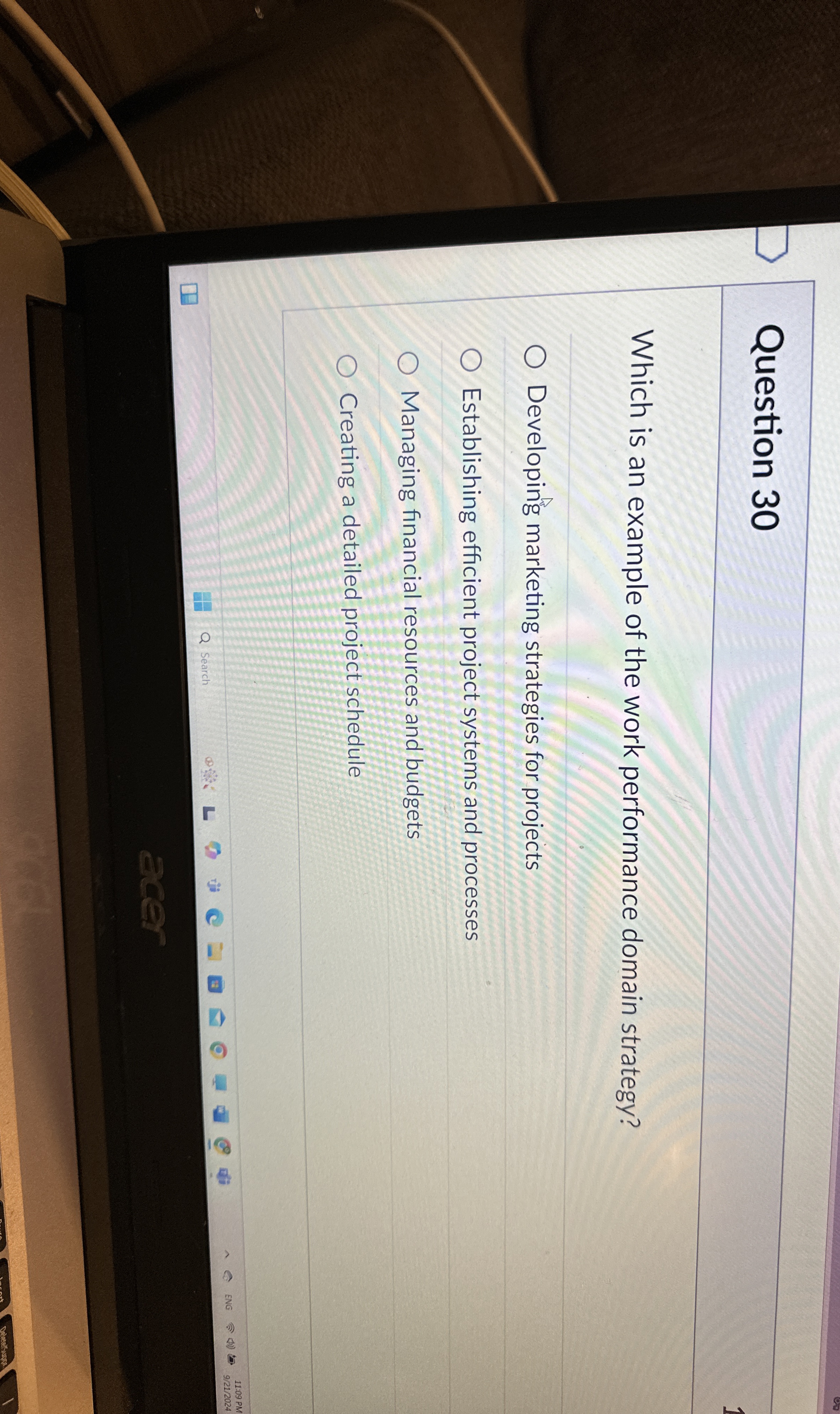  Question 30 Which is an example of the work performance domain
