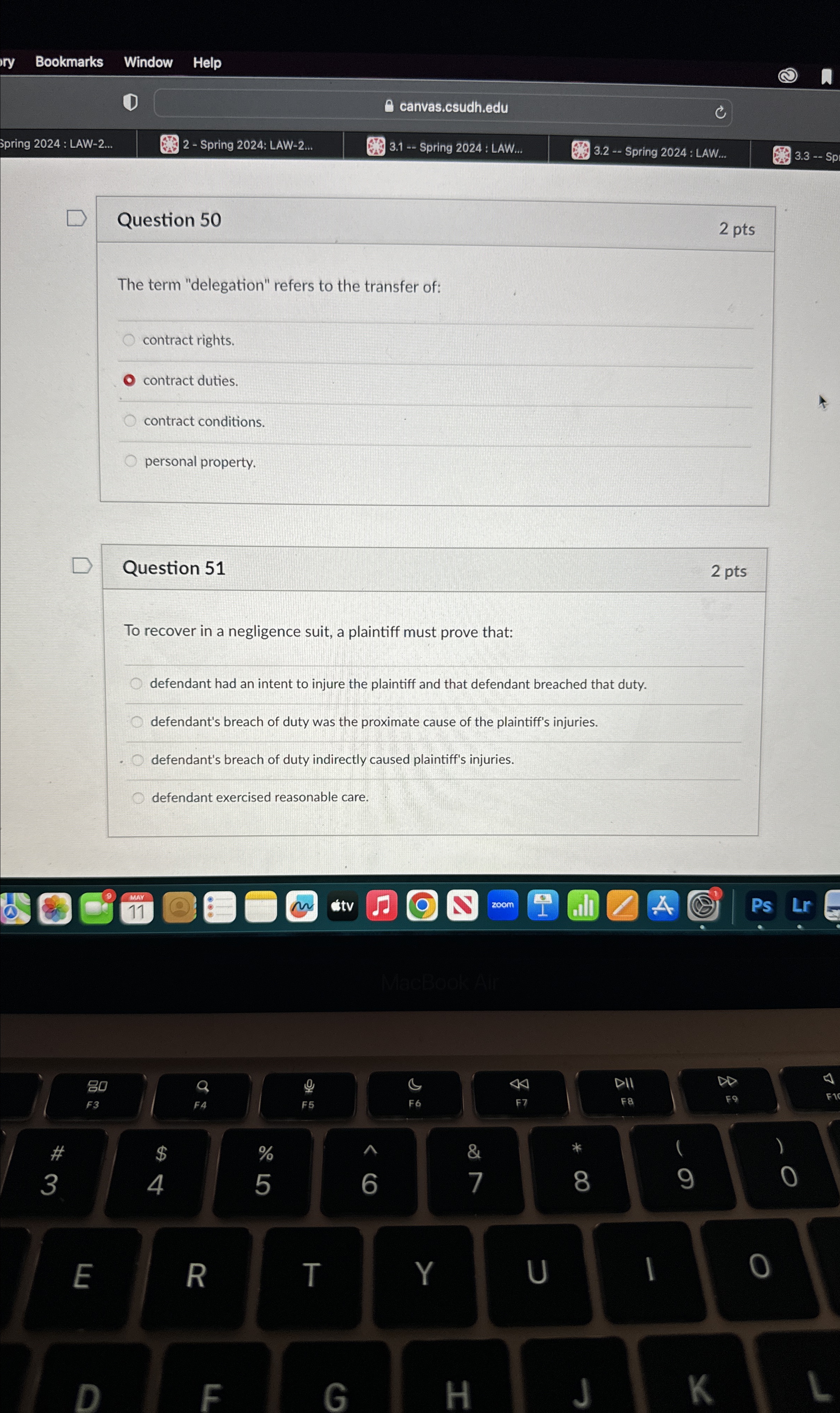  Bookmarks Window Help ry Bookmarks 0 0 canvas.csudh.edu Spring 2024 :