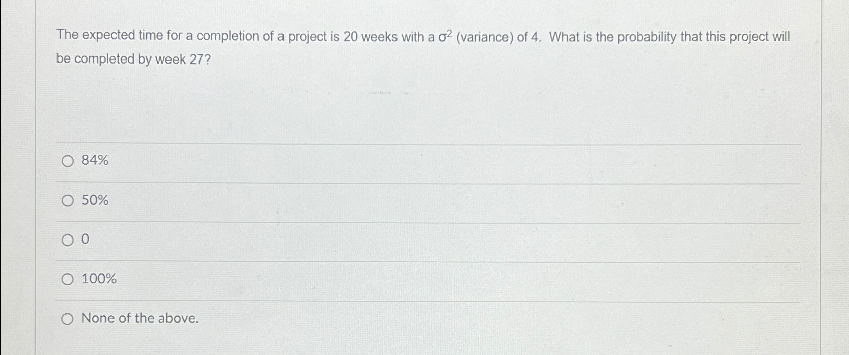  The expected time for a completion of a project is 20