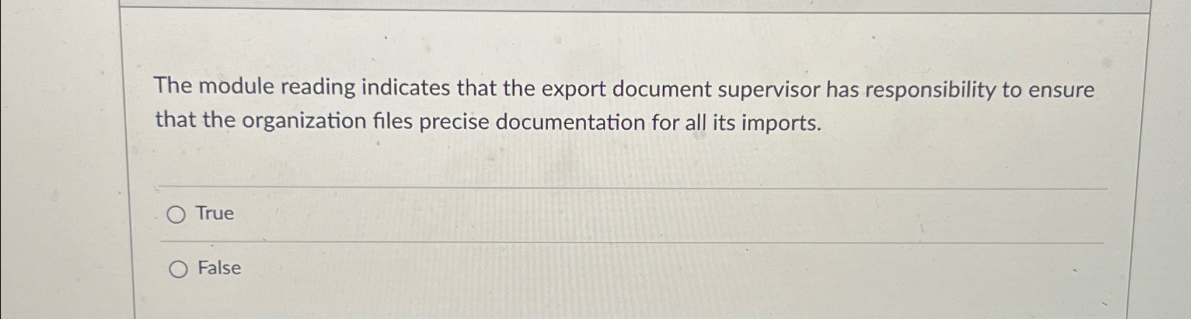  The module reading indicates that the export document supervisor has responsibility