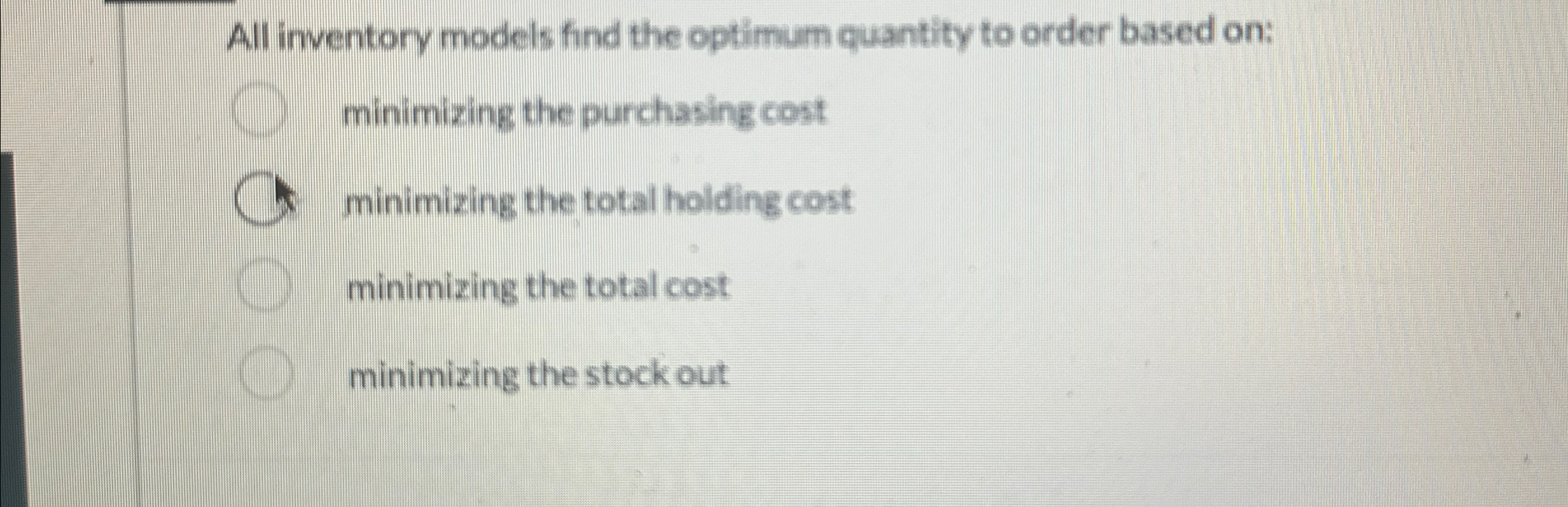  All inventory models find the optimum quantity to order based on: