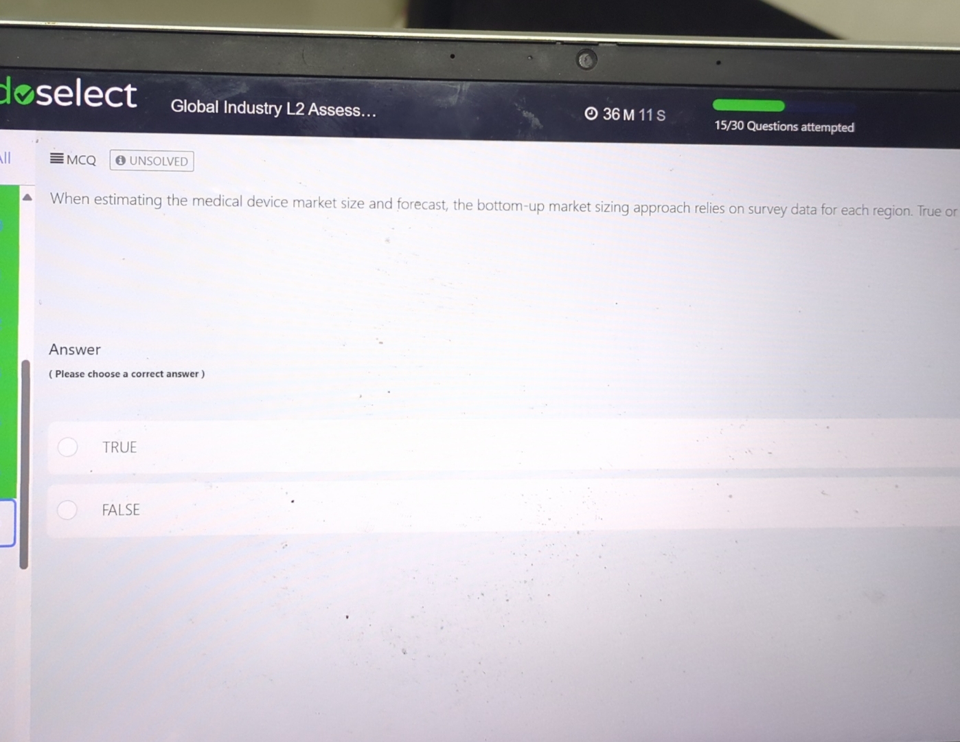  doselect Global Industry L2 Assess... 36 M 11S 15/30 Questions attempted